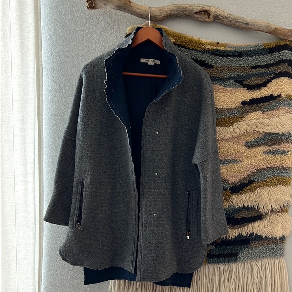 G. BOTTICELLI Wool Blend Felt Knit Cape Coat Jacket VTG Designer Gray/Blue OS